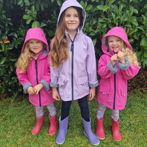 Stylish pink and purple raincoats