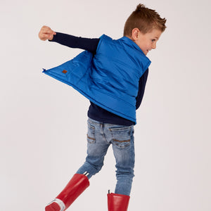 French Soda Blue Vest Red Gumboots 