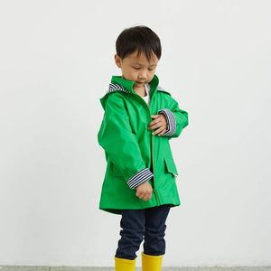 Green Kids Zip Raincoat with Pockets