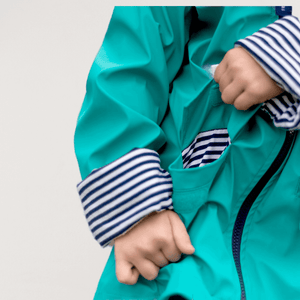 Sea Green Kids Raincoat with pockets