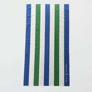 Recycled Beach Towel with Blue Green and White Stripe