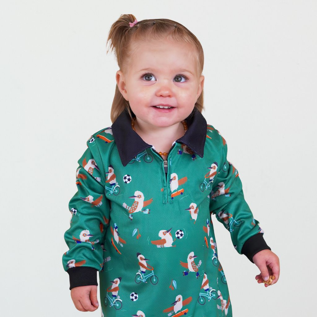 Green Kookaburra Fishing Shirt for Kids