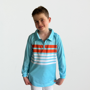 Stripe Kids Fishing Shirt Orange and Blue