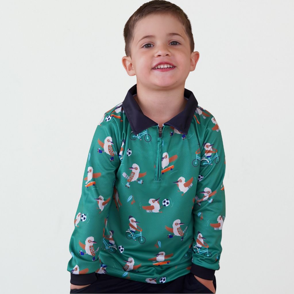 Green Kookaburra Fishing Shirt for Kids