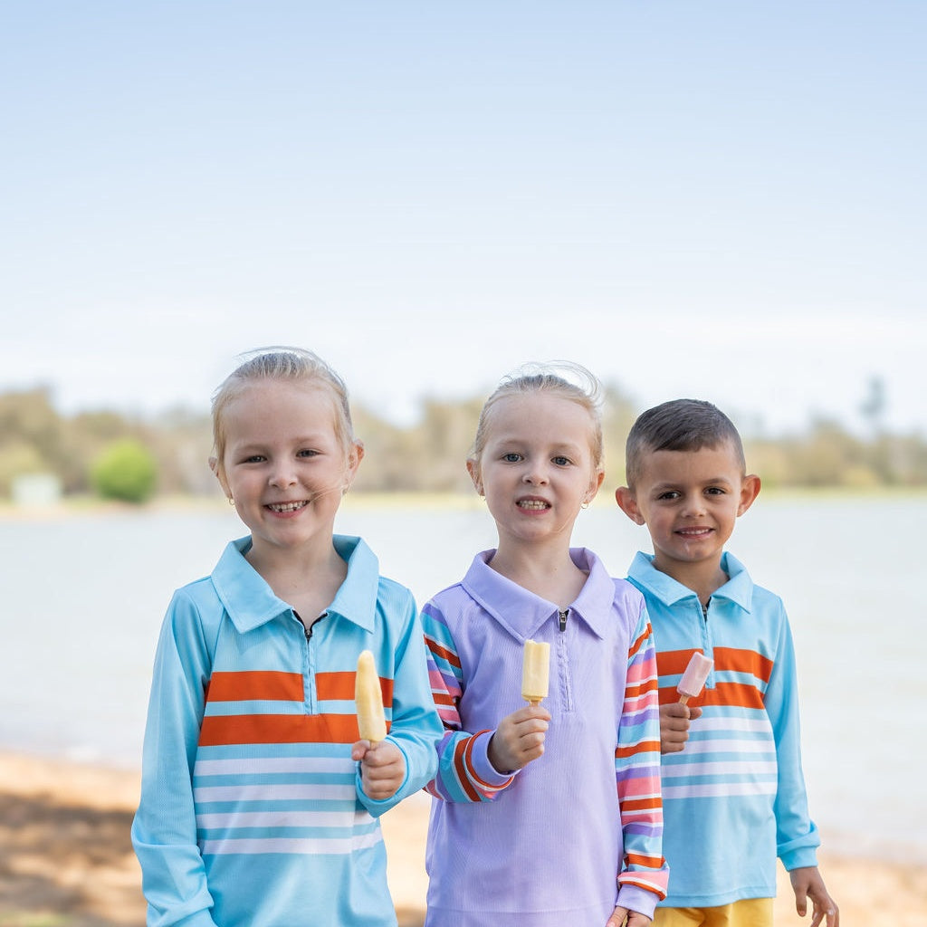 Blue and Orange Stripe Kids Fishing Shirt Australia