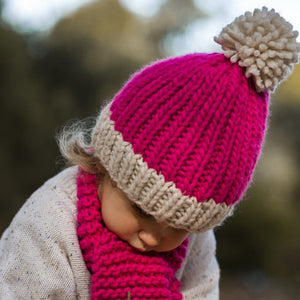 Kids Pink Pom Pom Beanie