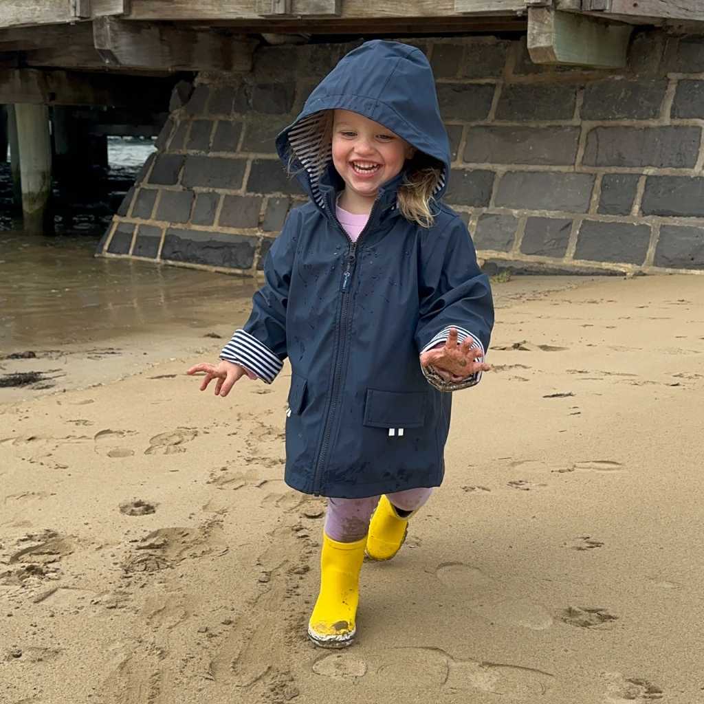 Natural Rubber Yellow Gumboots with Navy Raincoat