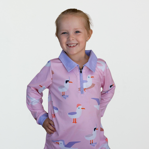 Girls Pink Sun Safe Shirt with Seagull