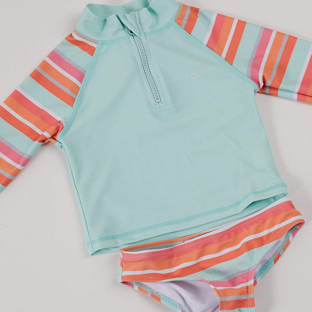 Long Sleeve Swim Rash &amp; Bikini Set  - Green Size 1 Only